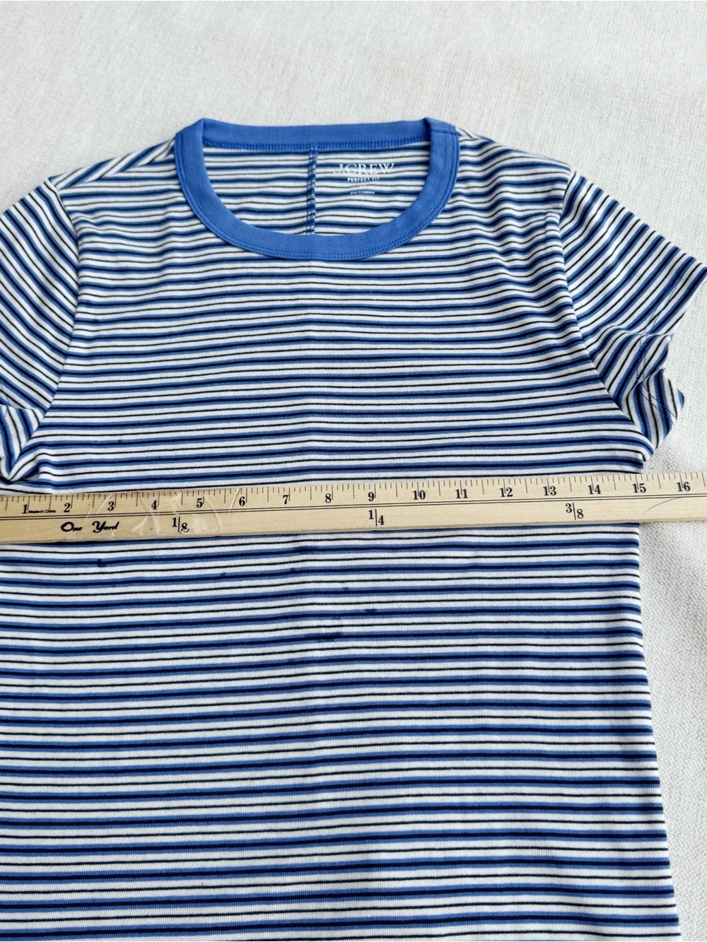 J Crew new women's perfect-fit crewneck T-shirt in stripe in blue white - Picture 4 of 9
